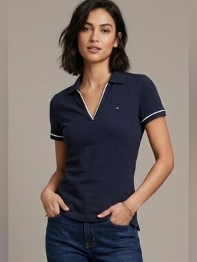5 For $25✨️ Tommy Hilfiger Womens Extra Small XS Navy Blue Collard Polo Shirt
